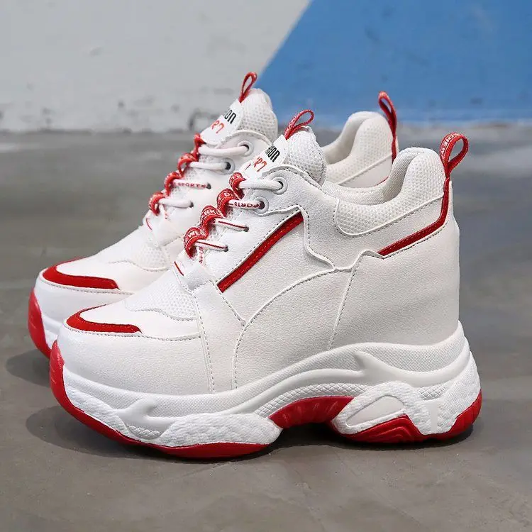 

Brand Chunky Sneakers Wedges Shoes For Women Platform Fashion Height Increasing Sneaker Woman Leather Casual Shoes