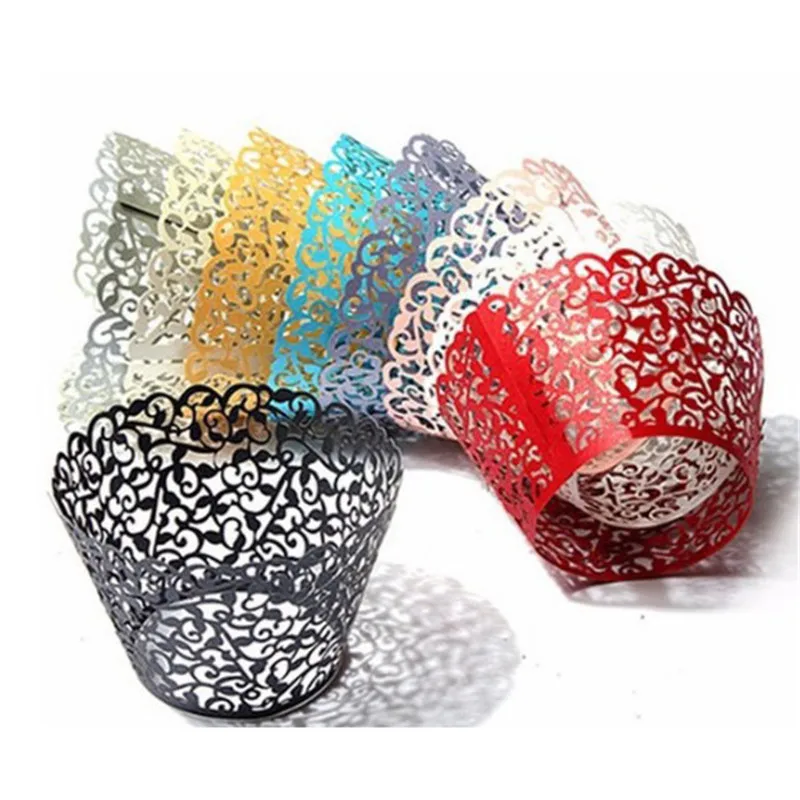 Стаканчики для капкейков 12 шт. розовый лоза кружева белый нарезанная бумага