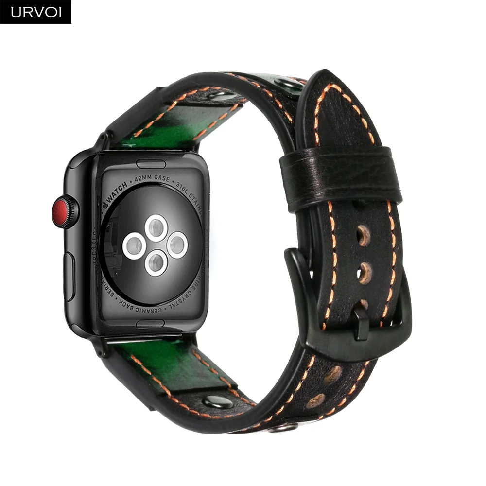Ремешок URVOI для Apple Watch series 5 4 3 2 1 высококачественный металлический Ретро Кожаный