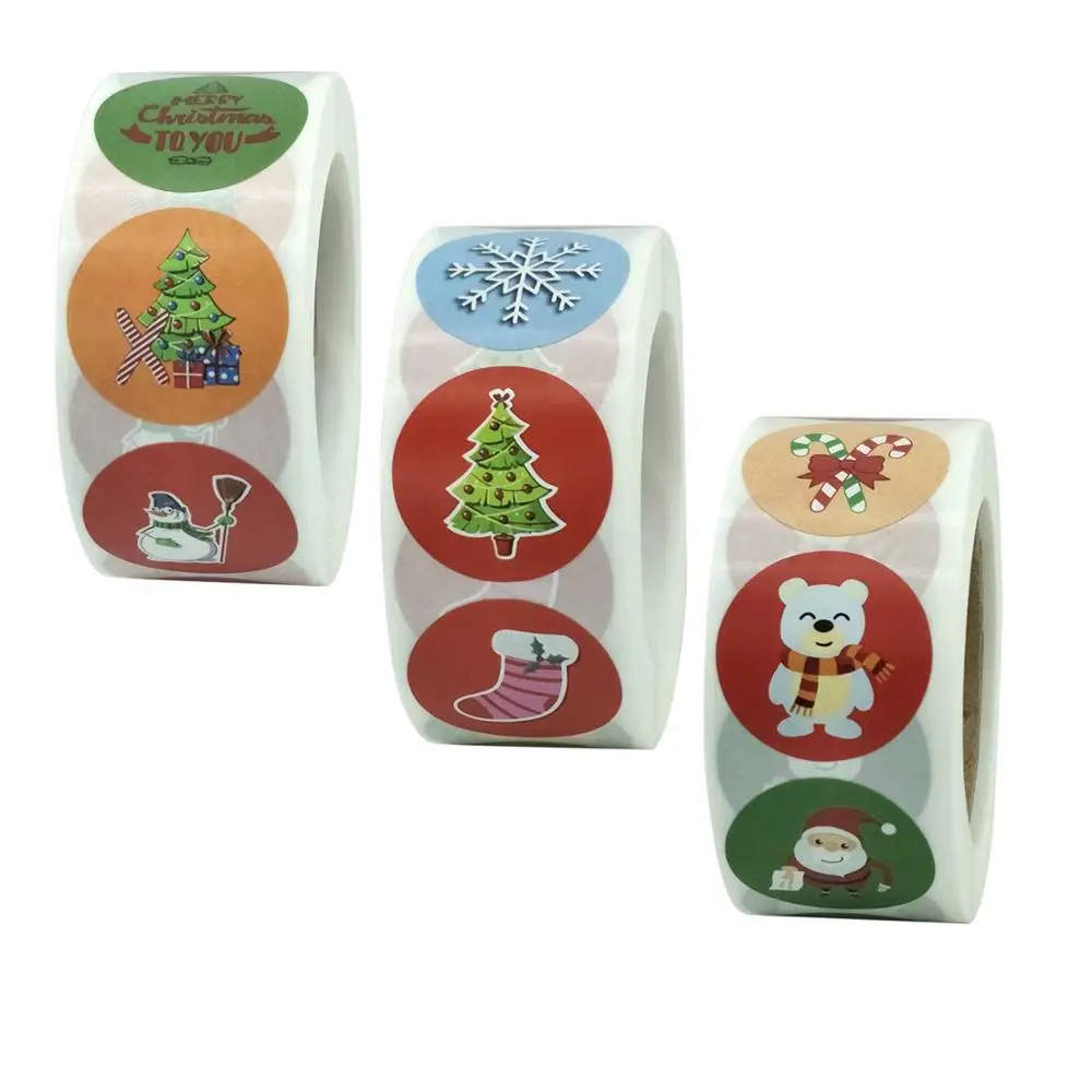 

1" Christmas Theme Stickers Cartoon Santa Clause Snowman Sock Tree Deer Seal Label Tag Party Gift Box Packing Scrapbooking Decor