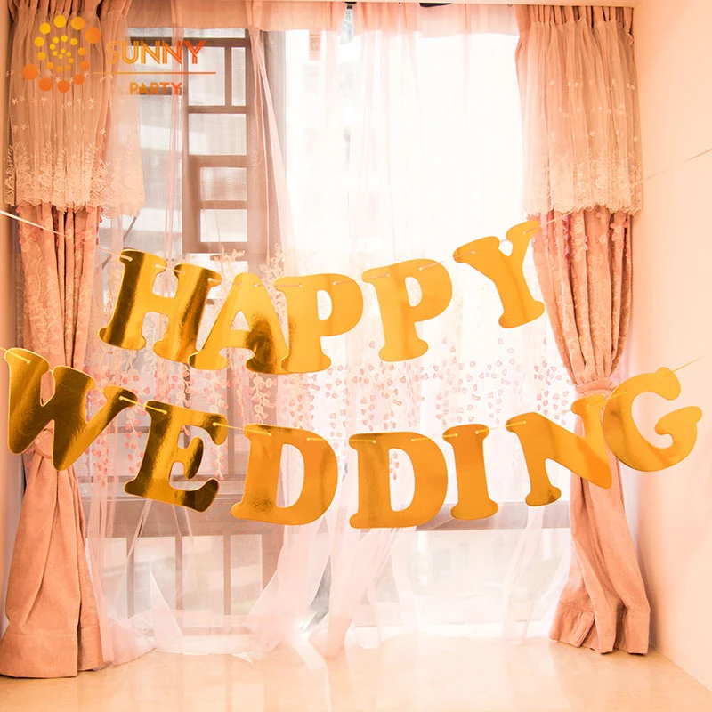 Блестящие золотые буквы Happy Wedding Висячие флажки баннеры вечерние украшения Вымпел овсянка гирлянда Свадебные товары для дня рождения