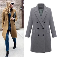 womens autumn and winter plus size long sleeved long coat slim temperament wool coat cardigan cardigan elegant pocket coat 6xl