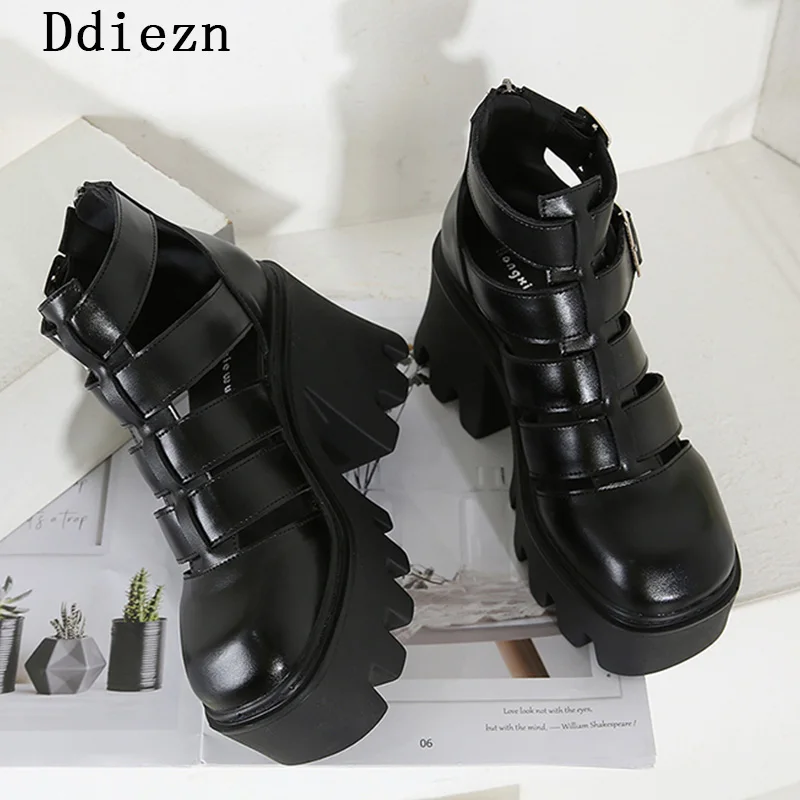 

Женские ботинки-лодочки, Новинка лета 2021, модные короткие ботинки, женская обувь на высоком каблуке, мартинсы, ботинки на платформе, гладиат...