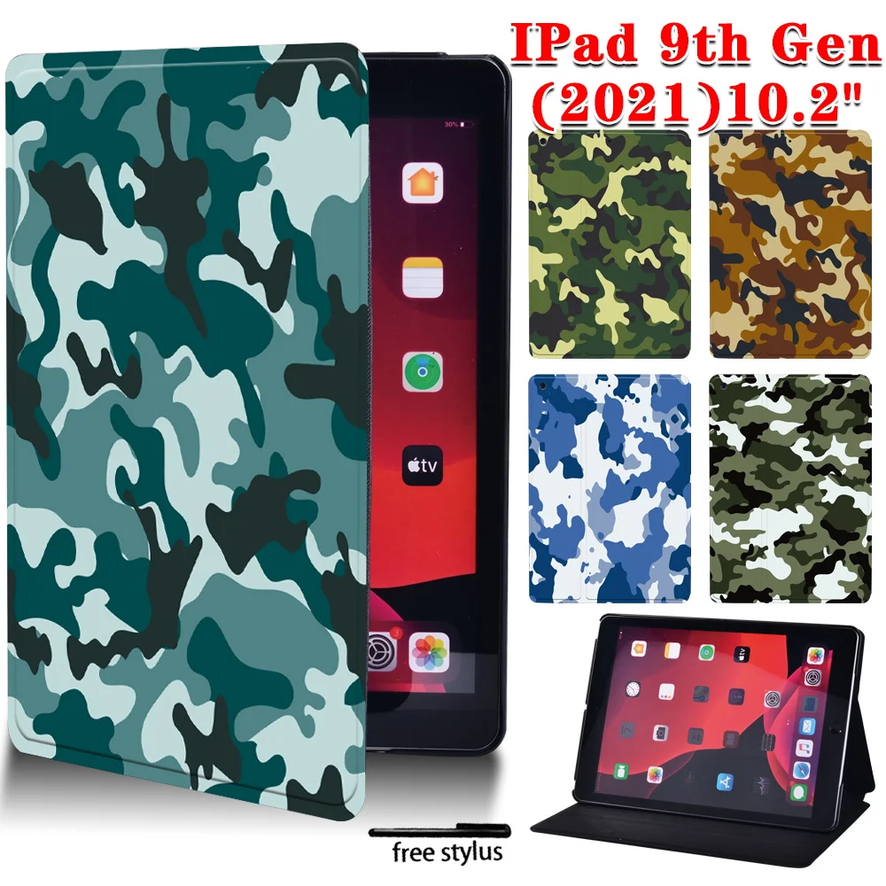 

Case for IPad 10.2 inch PU Leather Tablet Stand Folio Cover for IPad 9 9th Generation 2021 Camouflage Pattern Protective Case