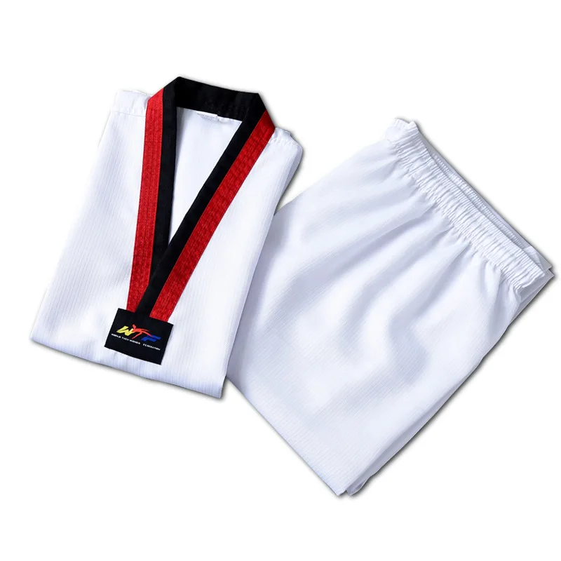 

2022 TKD Costumes Clothing White Taekwondo Uniforms WTF Karate Judo Dobok Clothes Children Adult Unisex Long Sleeve Gi Uniform