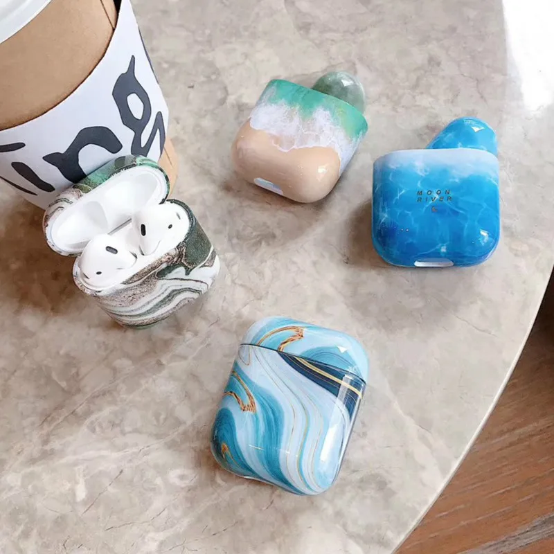 Чехол для наушников для Airpods 2 Чехол, роскошный мраморный чехол для наушников с авокадо для Apple Air Pods, защитный чехол для наушников, аксессуары