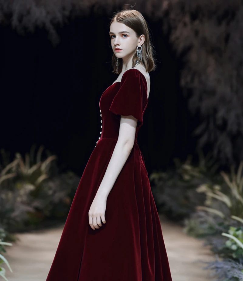 Женское вечернее платье SSYFashion элегантное винтажное велюровое винного цвета для