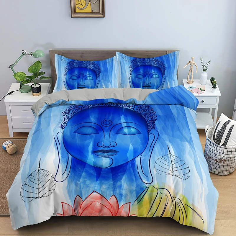 

Psychedelic Colorful Sitting Buddha Statue Bedding Set Single Double King Queen Duvet Cover With PIllowcase 2/3pcs Bedclothes