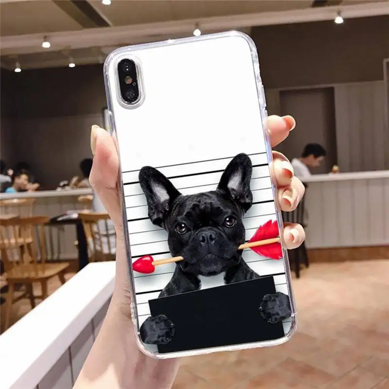 

Funny French Bulldog cute Phone Case Transparent soft For iphone 5 5s 5c se 6 6s 7 8 11 12 plus mini x xs xr pro max