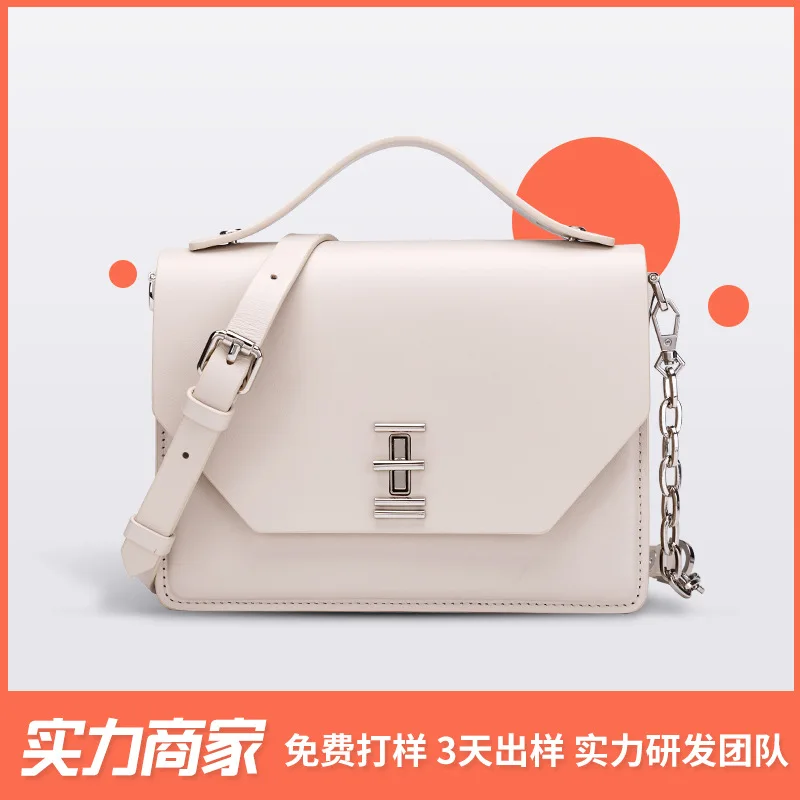 

2021 New Solid Color Envelope Postman Shoulder Messenger Bag Retro Genuine Leather Chain Organ Portable Handbag