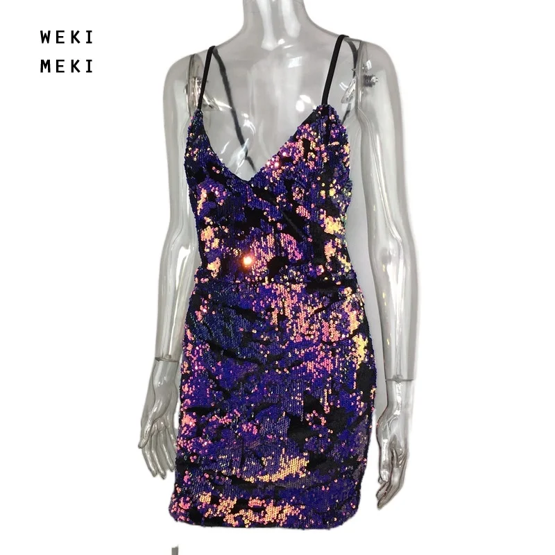 

Summer Bandage Dresses for Women Deep V-neck Sleeveless Sequin Party Dress Sexy Party Night Club Dress 5.25