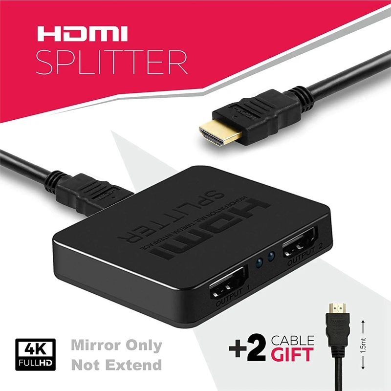 Hdmi Splitter 1 in 2 Out-Ultra Hd 4K 4 Port Adapter for Fire Stick/Apple Tv/Fire Tv/Roku Tv/Ps4 Pro/Xbox One X/Wii U |