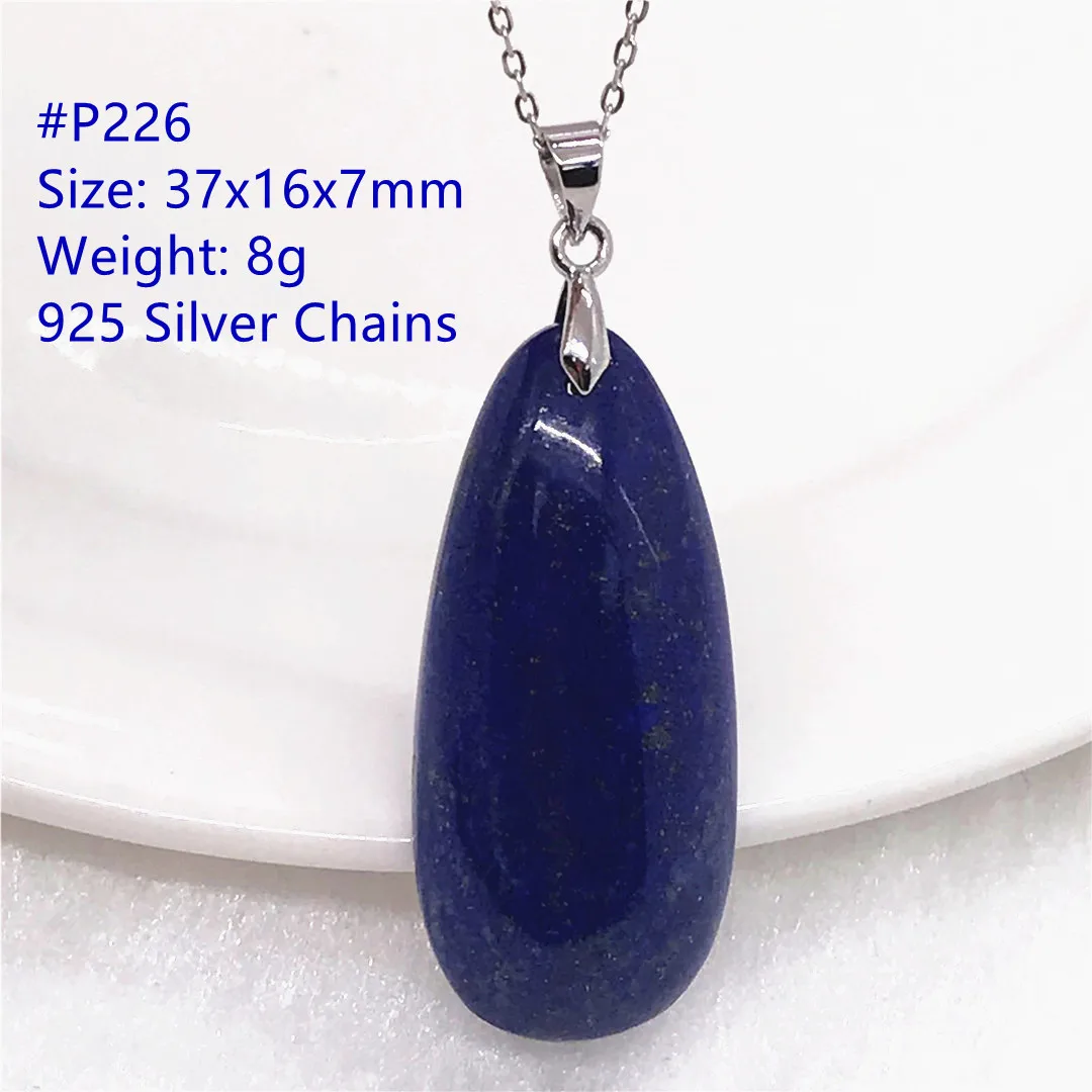 

Ожерелье с кулоном из натурального синего лазурита для женщин и мужчин, Исцеляющие кристаллы, бусины 37x16x7 мм, серебряные цепочки с драгоценным камнем, ювелирные изделия AAAAA