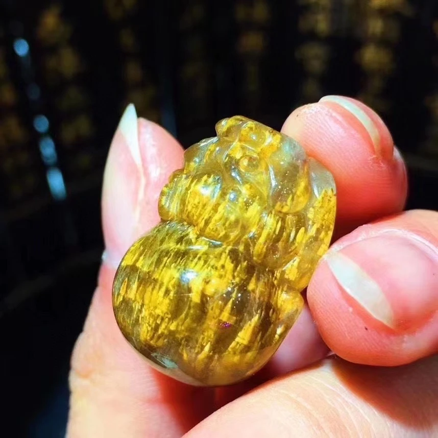 

Genuine Natural Purple Cacoxenite Gold Rutilated Quartz Pendant Necklace 23.8x16x12.5mm Pi Xiu Carved Women Men AAAAA