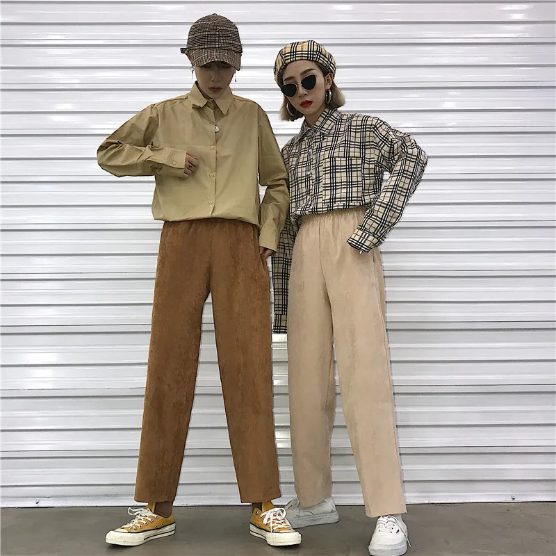 

Mazefeng Autumn Winter Women&Men Wide Leg Pants Women Loose Style Ankle-Length Pants Lovers High Quality Casual Corduroy Pants