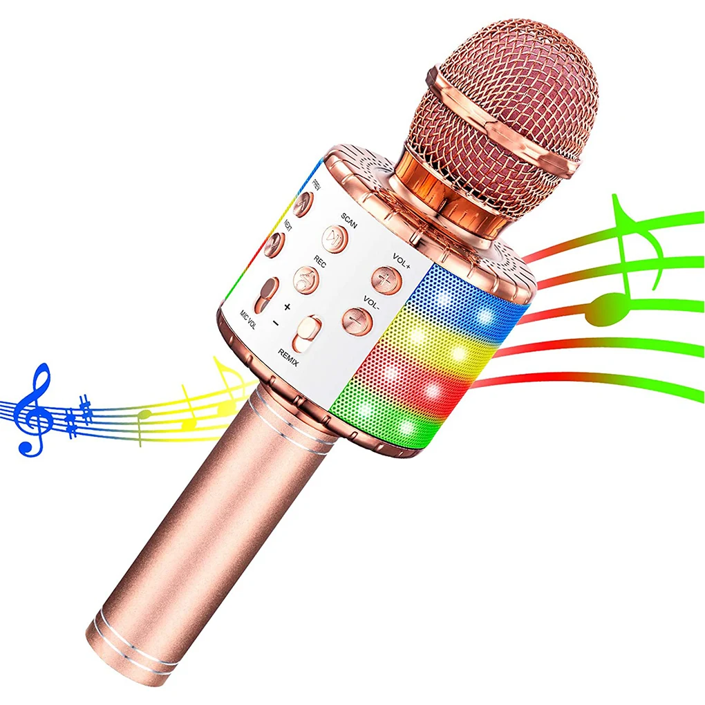 

Беспроводной караоке-микрофон Bluetooth-совместимый ручной динамик для дома KTV-плеер с функцией записи со светодиодной подсветкой
