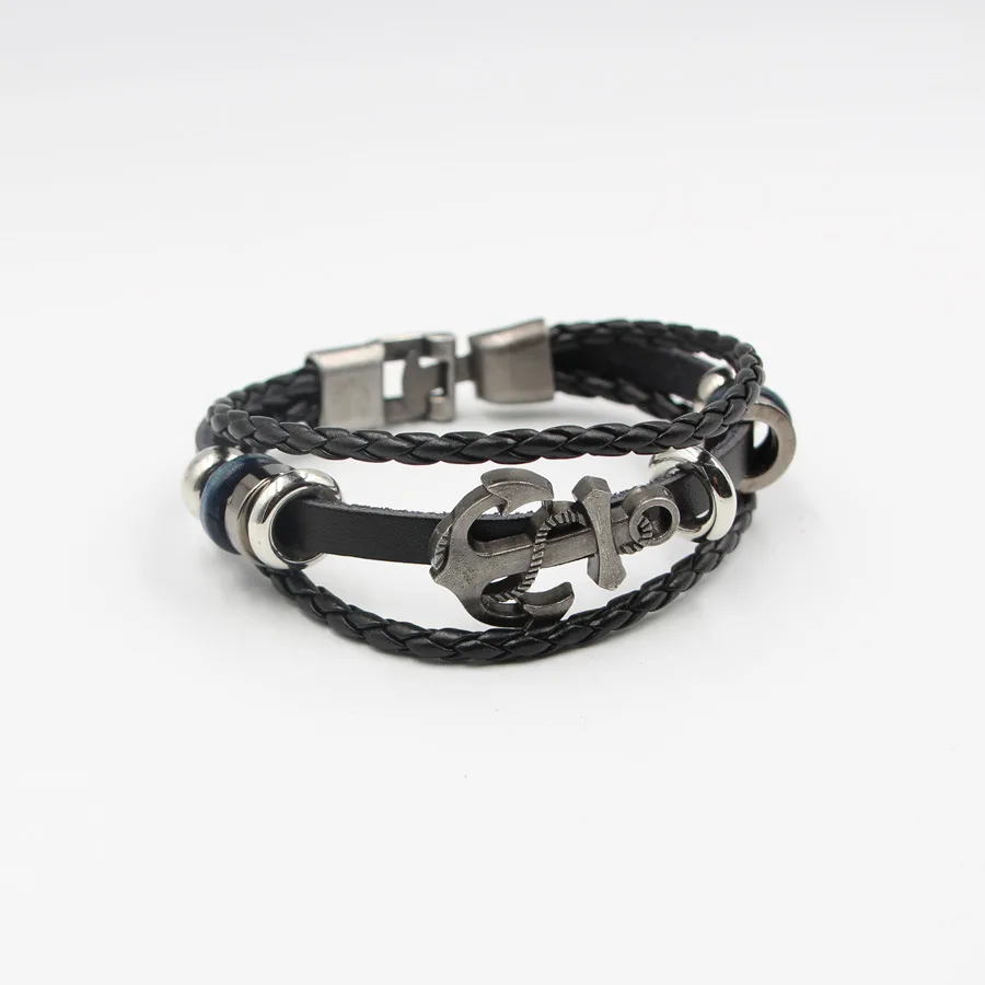 

Hand woven cowhide boat anchor Bracelet Stainless steel man's Bracelet