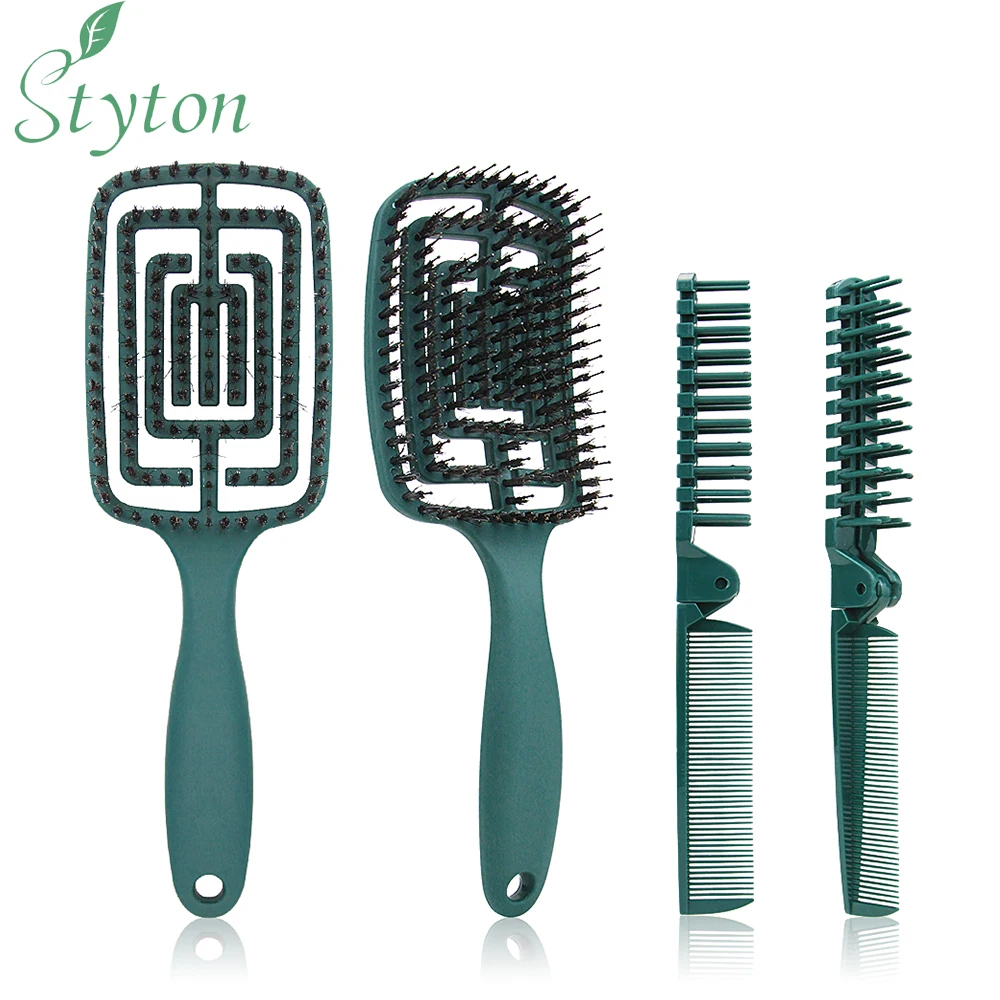 

STYTON Scalp Massage Hair Brush Curved Detangle Folding Hair Comb Women's Straightening Brush Barber Accessories