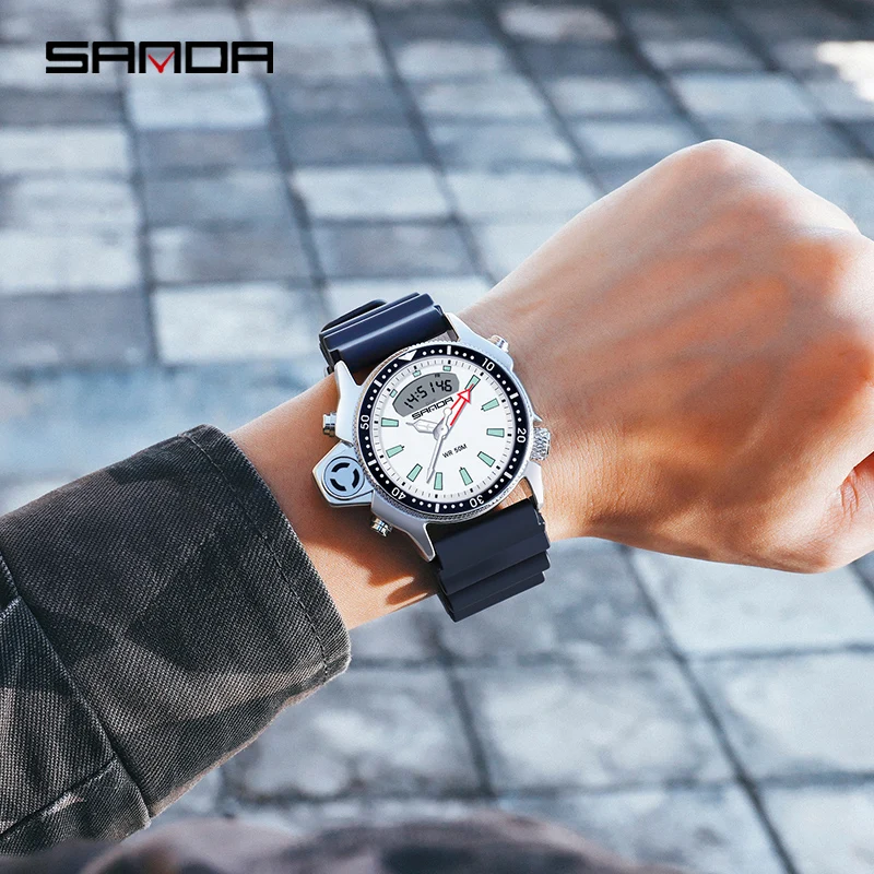

SANDA New Fashion Men's Watch Round Led Multifunctional Digital watch Sports Man Wrist Watch Light Waterproof Gift