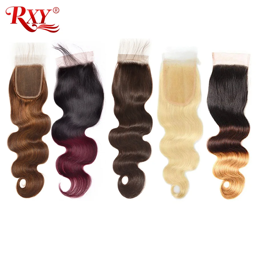 Кружевная застежка RXY бразильские волосы распродажа волнистые Remy из