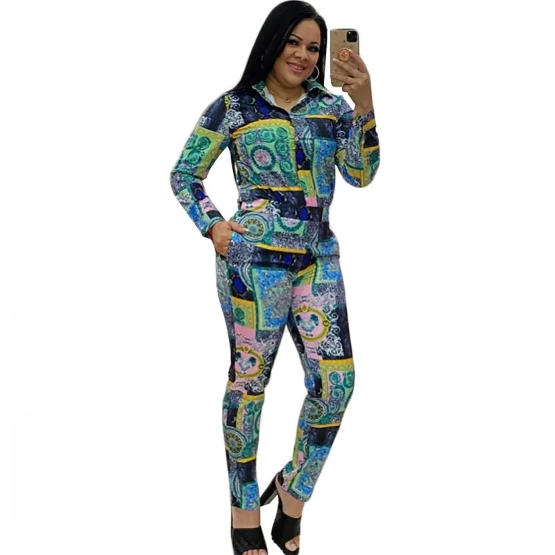 

African Clothes For Women 2 Piece Set Shirt Tops And Pant Suits 2021 Autumn New Fashion Print Casual African Office Lady Outfits