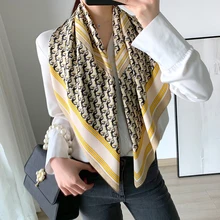 Bufanda de seda para mujer, chal de alta calidad, a la moda, para la cabeza, protección solar para playa, 90cm x 90C, novedad de Primavera de 2021