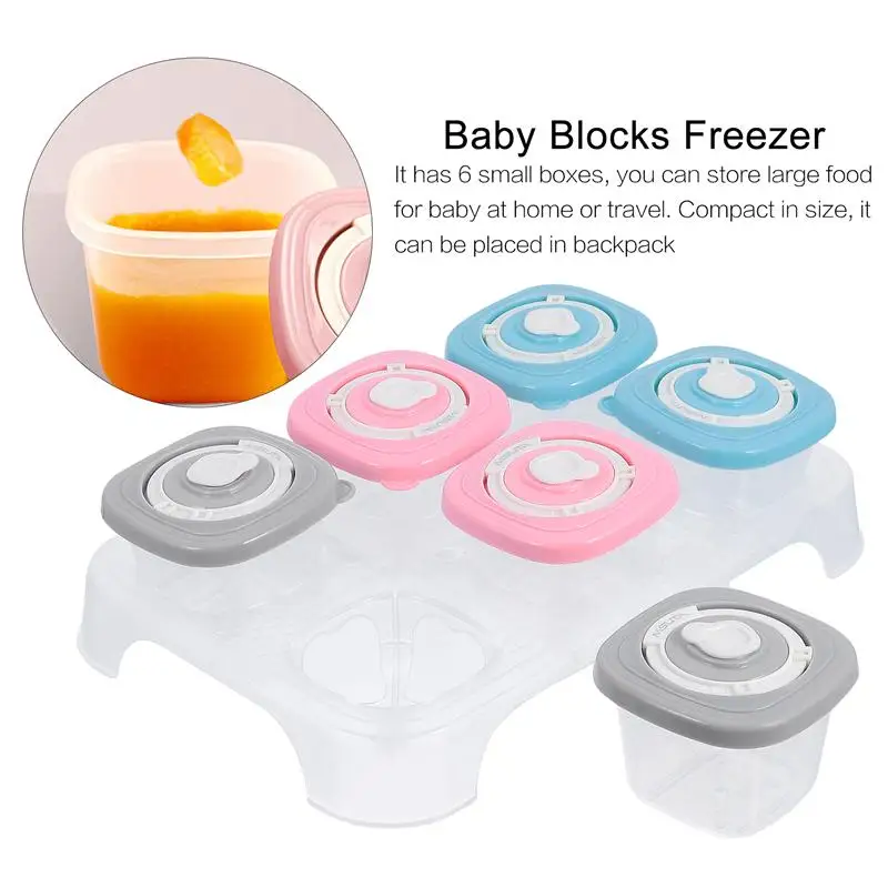 

1 Set Of 6Pcs Baby Blocks Freezer With Tray Food Box Container (Assorted Color)