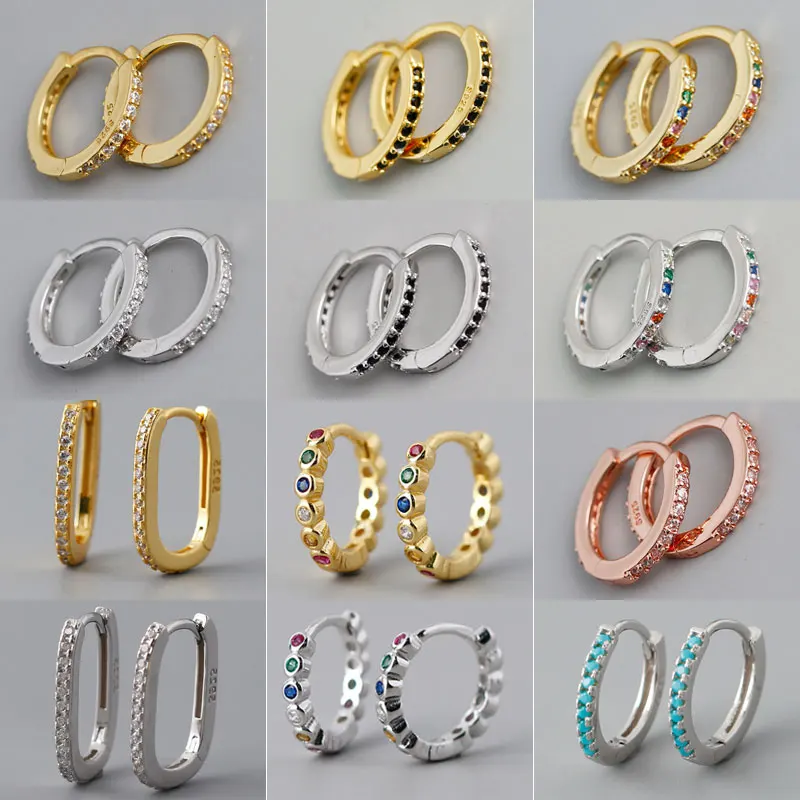 

100% 925 Sterling Silver Earrings For Women CZ Crystal Simple Piercing Hoop Earring 925 Silver Jewelry Girl Delicate Gift