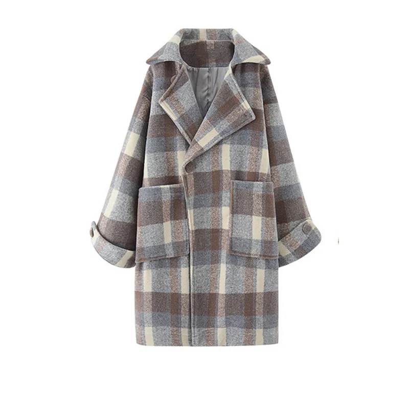 

Women Korean Winter Long Overcoat Outwear Plaid Coat Loose Plus Size Cardigans Long Sleeve Manteau Femme Hiver Elegant Thicken