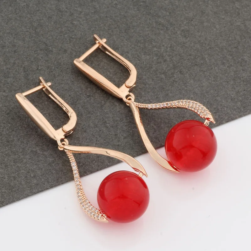 

2021 New Fashion Temperament Dangle Earrings 585 Rose Gold Zirconia Earrings For Women Wedding Korean Jewelry