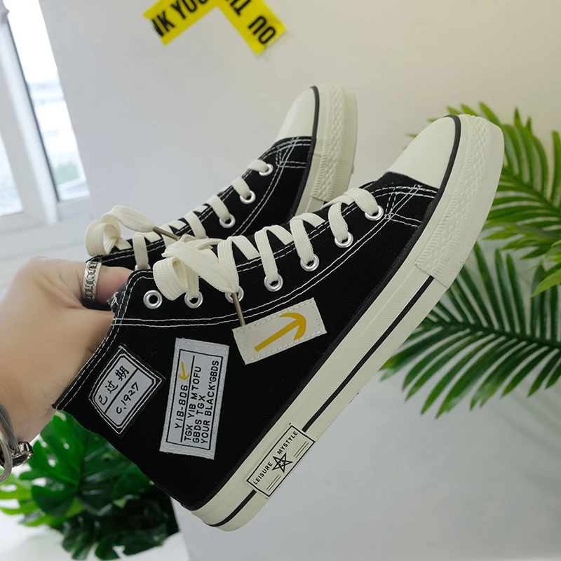 

High-Top Vulcanized Shoes Men Korean Style Lace-Up Canvas Zapato Male Autumn Hot Sell Outdoor Non-Slip Casual Sneakers Calceus