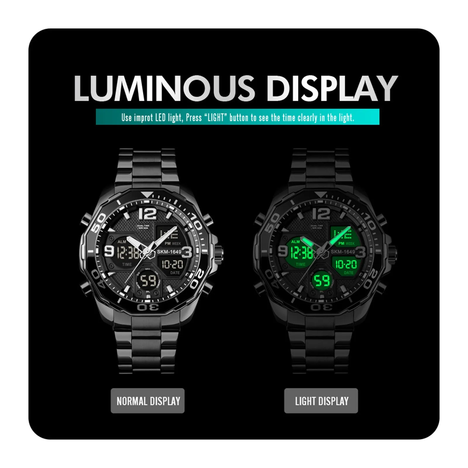 

2021 Men's Smart Watches Multifunction Clock Multi-time Chronograph Digital Analog Stainless Steel Sports Wrist Watch 3 Colors