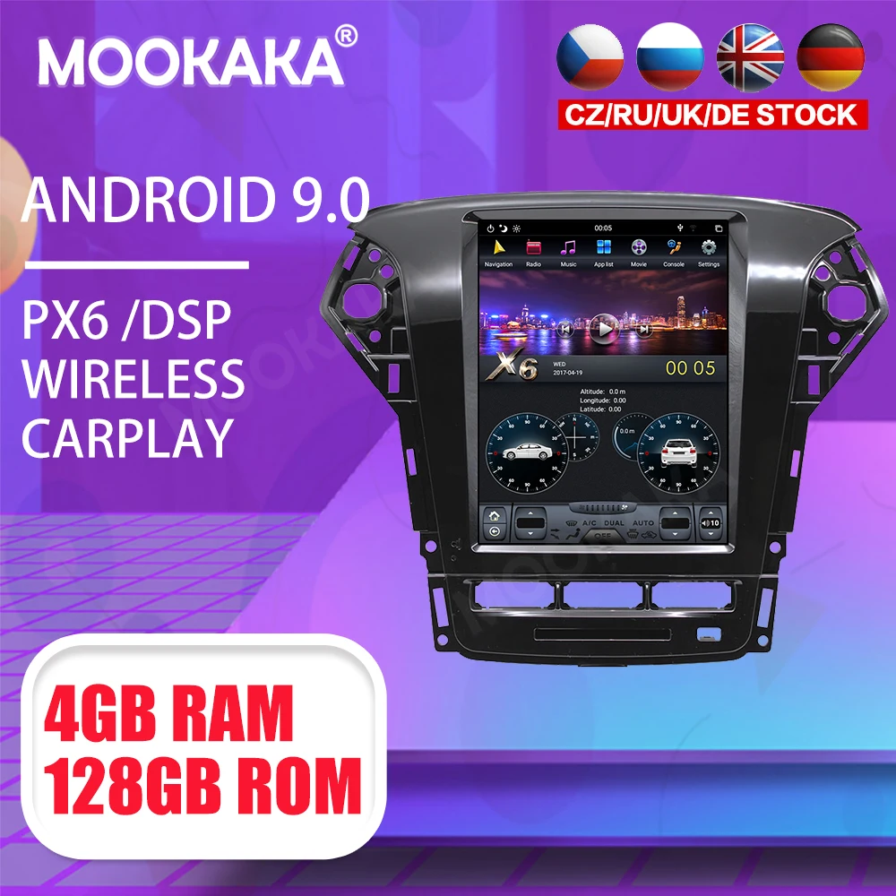 

Tesla 10.4" Android 9 PX6 4G 128GB Car Player For Ford Mondeo MK4 2011-2013 Car GPS Navi CarPlay Head Unit DSP Stereo auto