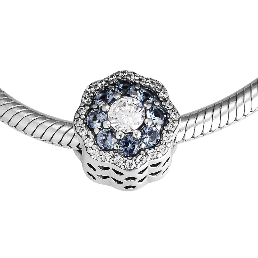 

Spring New 925 Sterling Silver Blue Cherry Blossom Flower Charms beads fit Original Sterling silver Bracelet diy Women jewelry