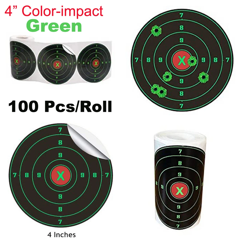 Pegatinas de objetivo reactivas autoadhesivas para pistola BB, pistola de Pellet, Airsoft, Rifle, 4 ", 100 Uds. Por rollo
