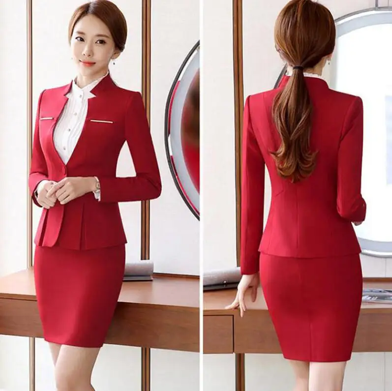 red-skirt suits Деловые брючные костюмы горячая Распродажа женские формальные костюмы женская униформа Элегантная Женская рабочая одежда офисные брючные костюмы - Цвет: red-skirt suits