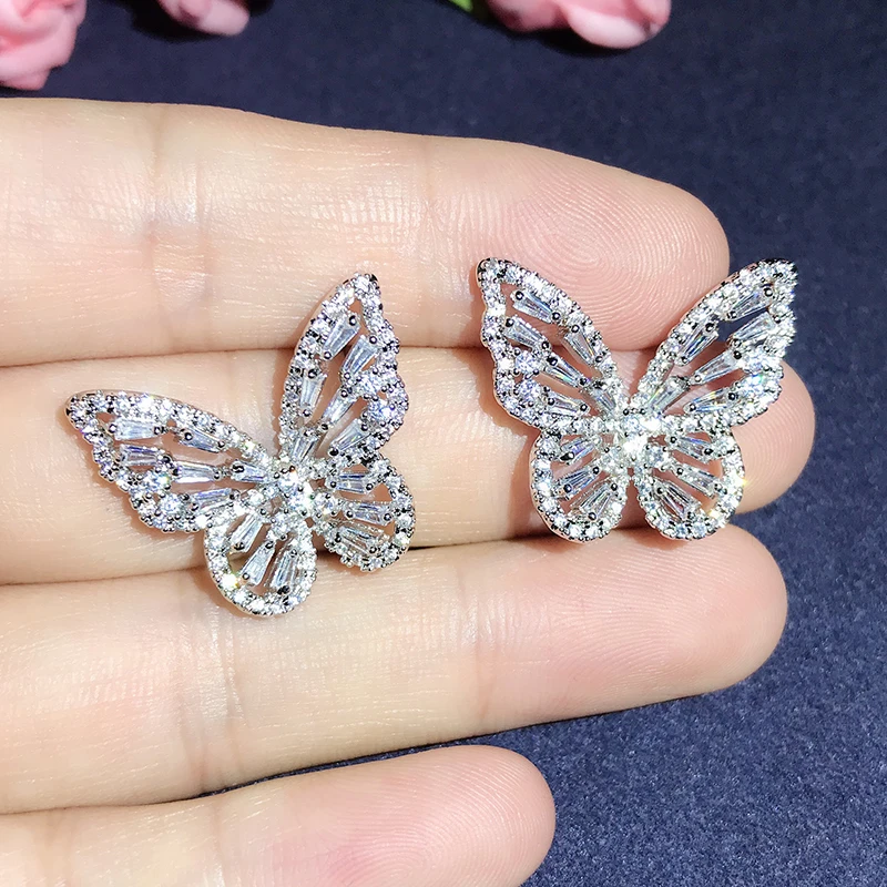 Креативный дизайн кубического циркония бабочка серьги-гвоздики элегантный