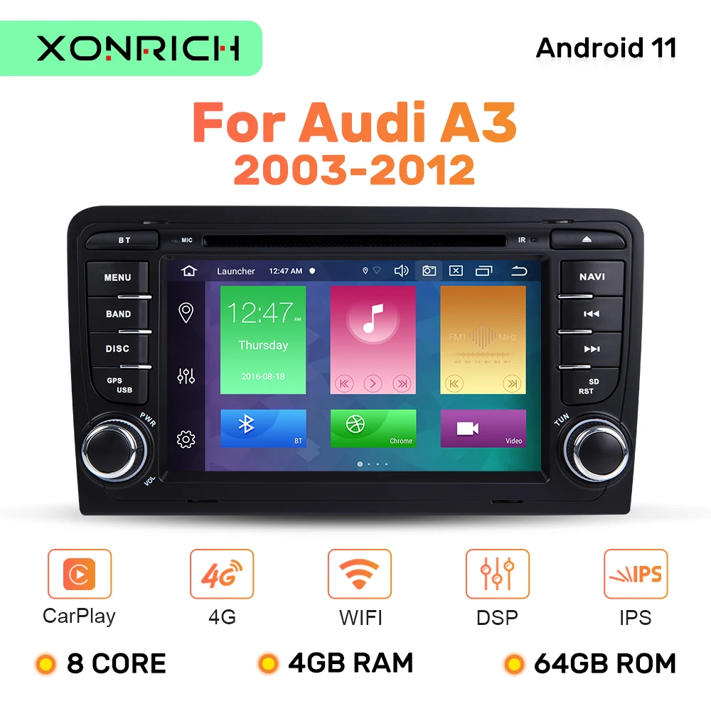 2 Din Android 11 Автомобильный мультимедийный плеер авторадио для Audi A3 8P S3 RS3 Sportback 2003 2004