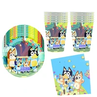 cartoon bingo dogs bluey series kids birthday party decorations supplies party disposable tableware set paper plate cup kid toys