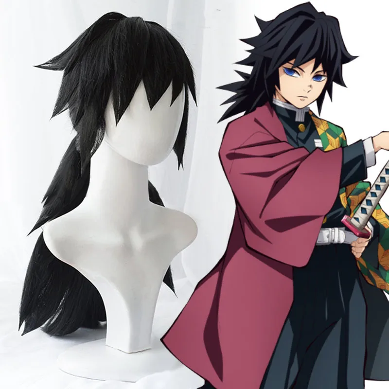 Tomioka Giyuu косплей парик лезвие демона Slayer Kimetsu no Yaiba Хэллоуин Аниме Короткие большие