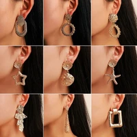 origin summer hollow out gold geometric star shell circle dangle earring for women metal irregular earring jewelry pendientes