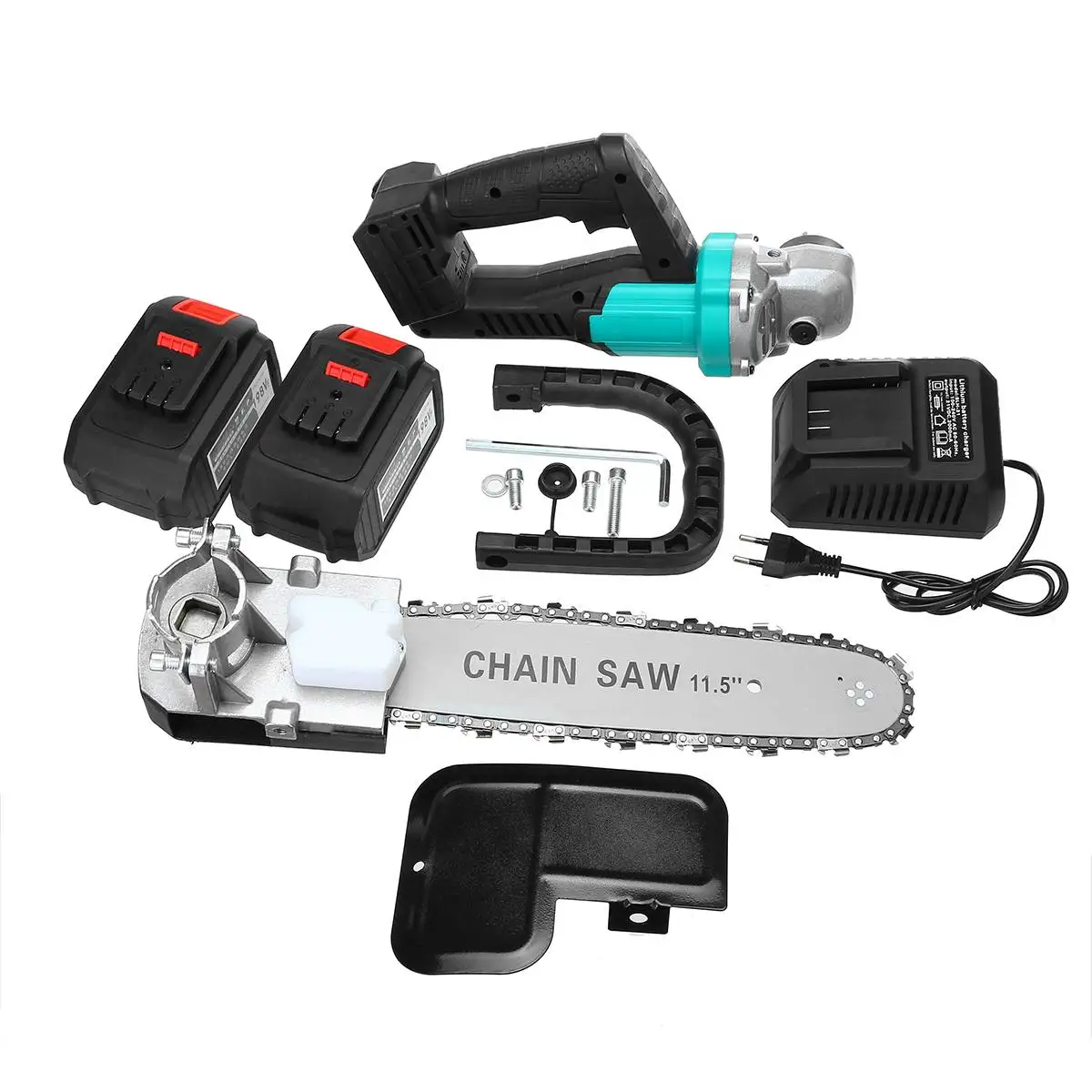 

198V 1280W Mini Cordless Electric Chain Saw with 2 Battery Portable Woodworking One-Hand Saw Wood Cutter High Hardness Chain