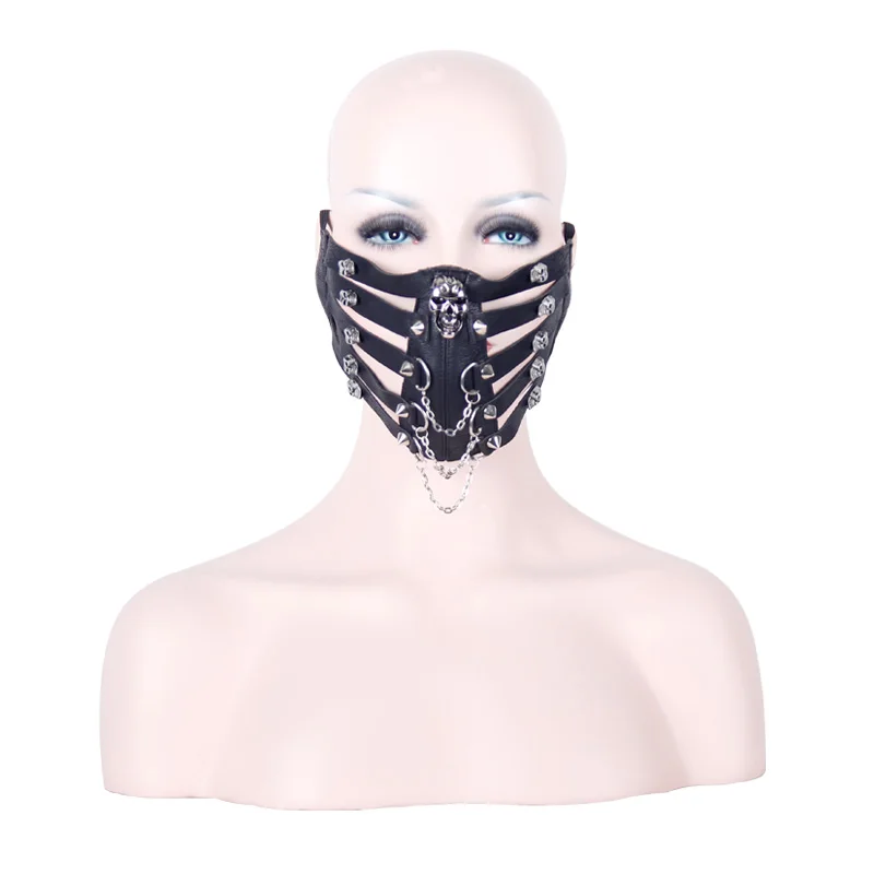 Devil Fashion Unisex Steampunk Leather Mask Punk Hollow Cosplay Halloween Skull Masks Stage Performance - Кожаная маска для стимпанка Devil Fashion Unisex, панковская, полая, для косплея и Хэллоуина, со черепами, для сценических выступлений.