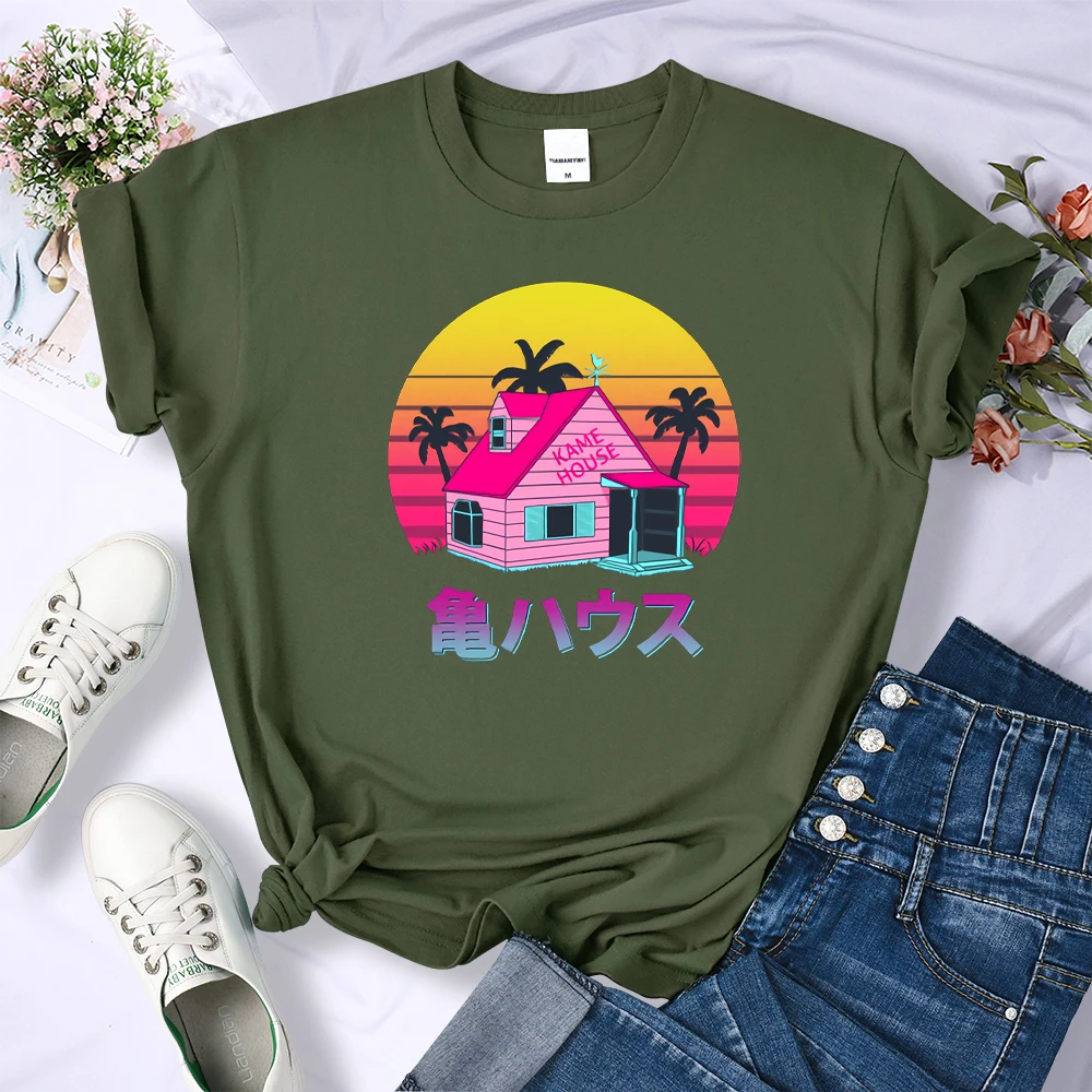

Kame House Printed Woman Tshirt Short Sleeve Summer New Casual Tshirt Cotton Loos Brand Tshirt Crewneck Oversize Woman T-shirts