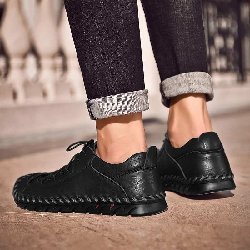 Легкие мягкие мужские туфли из натуральной кожи уличные лоферы удобная обувь на