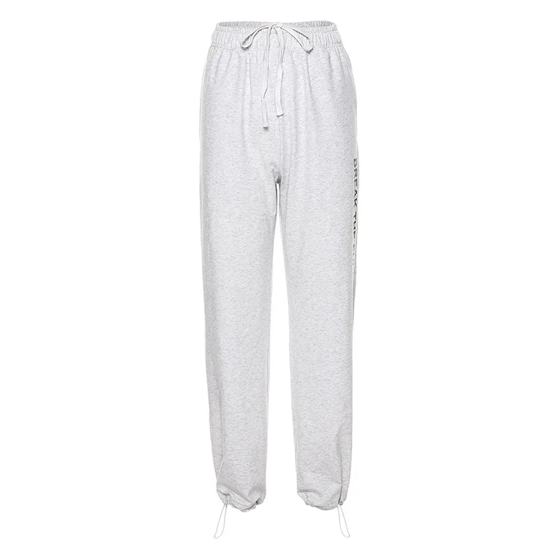

Zoulv 2021 Spring Women's Straight Sports Pants Letter Print Drawstring All-match High-waist Close up Casual Street Trousers