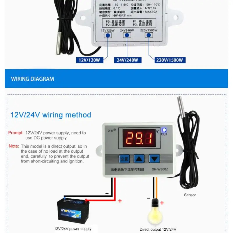 

XH-W3002 Temperature Controller Digital LED Multifunctional Temperature Controller Thermometer Thermo Controller Switch Probe