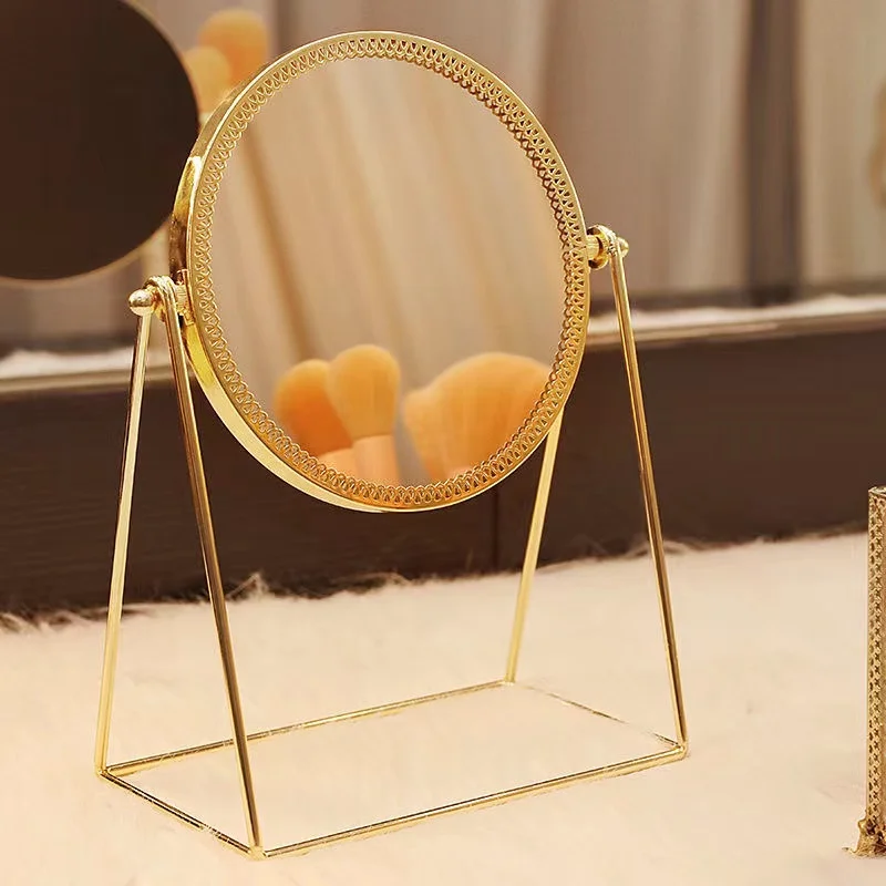 

Makeup Mirror Light Luxury Style Vanity Mirror Desktop Cosmetic Metal Mirror for Home Bedroom Removable mirror