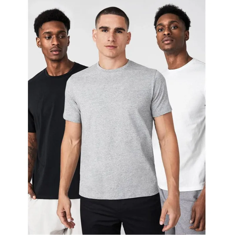 

3 Pieces Promotional Short-sleeved Men's T-shirt Brand Clothing Summer Solid Color T-shirt Men's Casual Hip-hop 2021 100% Cotton