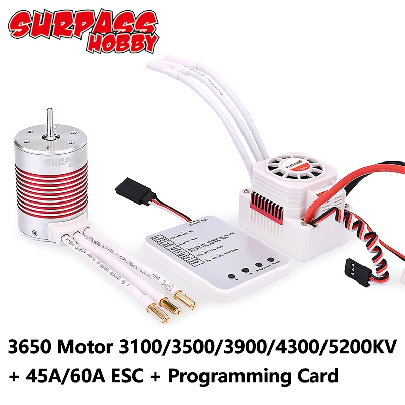 

Platinum Waterproof Series 3650 Brushless Motor 3100/3500/3900/4300/5200KV 45A 60A ESC Programming Card for 1/10 RC Car Boat